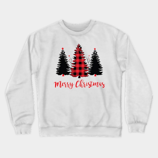 Christmas Red Plaid Trees Crewneck Sweatshirt by printonmerch